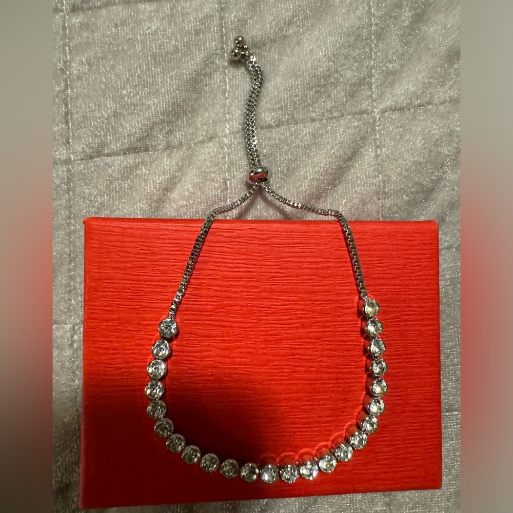 Adjustable Silver Rhinestone Bracelet - image 3